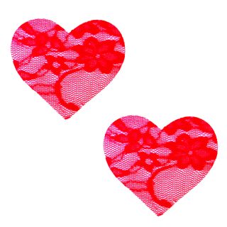 Neva Nude - Risky Red Lace I Heart U Nipztix Pasties