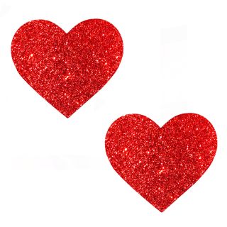 Neva Nude - Ravish Me Red Glitter I Heart U Nipztix Pasties