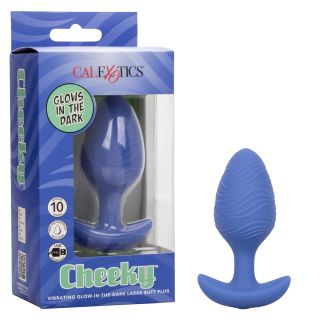 CaleXOtics Cheeky Vibrating Glow in The Dark Large Butt Plug - Blue