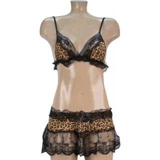 Sexy 2 PC Bra and Skirt Set - Leopard - OS