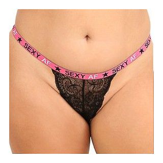 Vibes Lit AF Lace Thong -  Black/ Blue/ Green