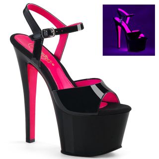 Pleaser - Sky 7” Two-Tone Platform Heel – Black & Neon Pink