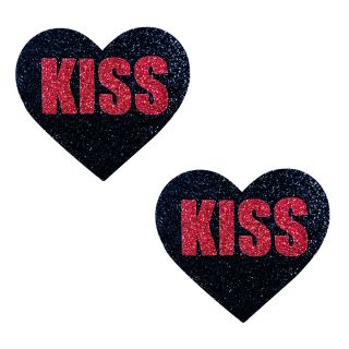 Neva Nude - Black Glitter Kiss Heart Nipztix Pasties