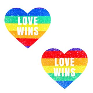 Neva Nude - Love Wins Rainbow Sparkling Heart Nipztix Pasties